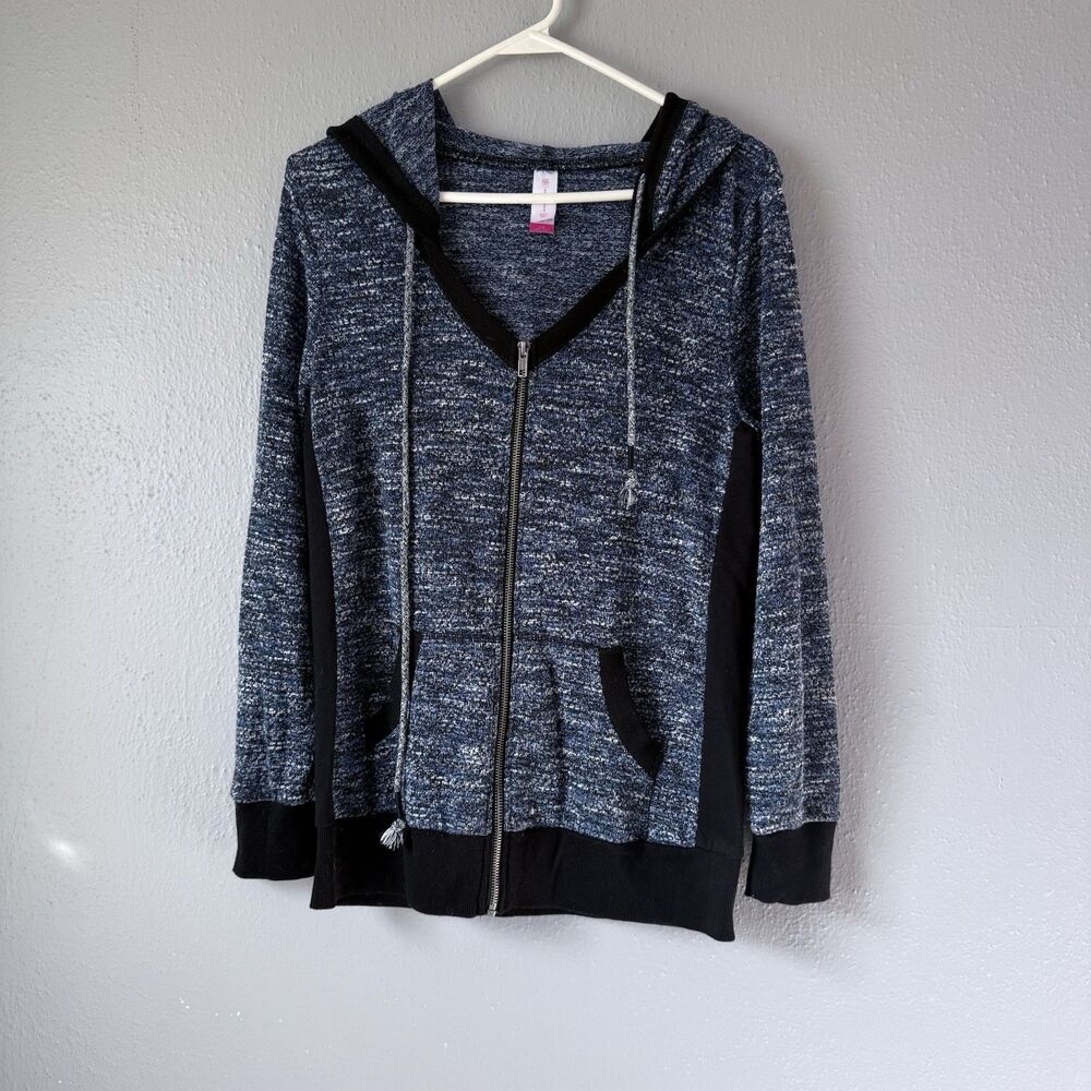 No Boundaries Knit Sweatshirt Hoodie Jacket Gray Black Girls Sz L 11-13